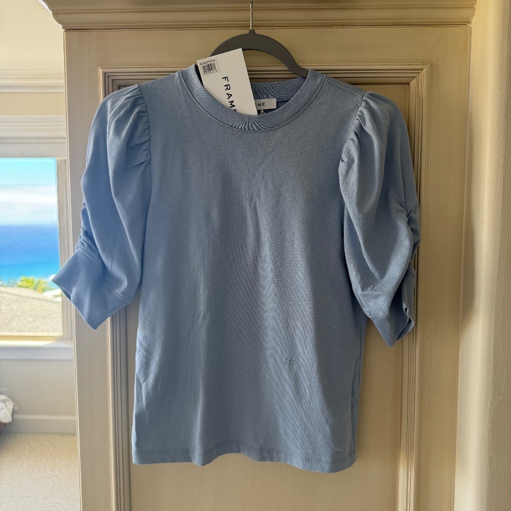 Frame Frankie Puff Sleeve Tee NWT Light Blue Sz XS